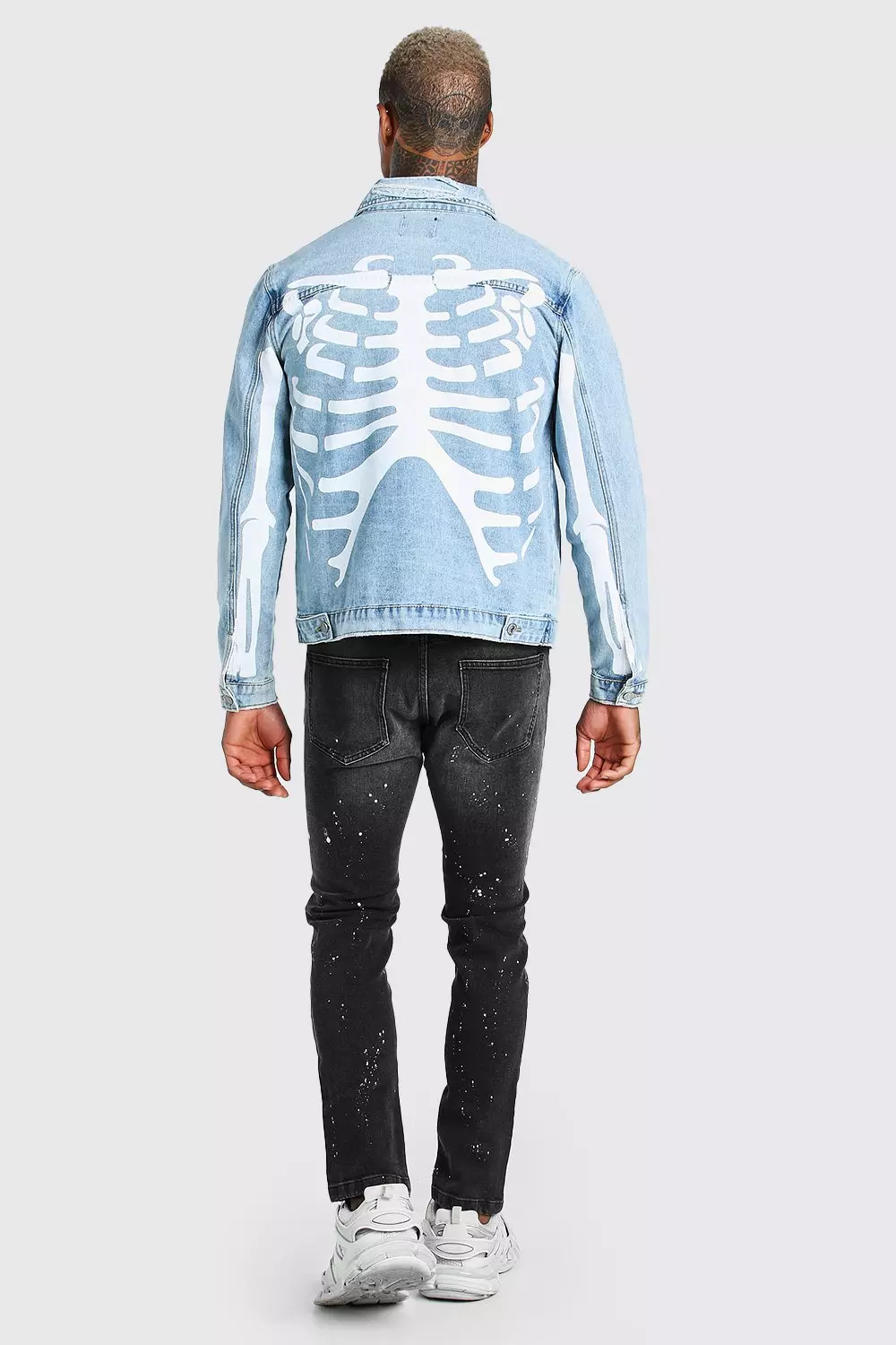 Regular Fit Denim Jacket With Skeleton Print | boohooMAN USA